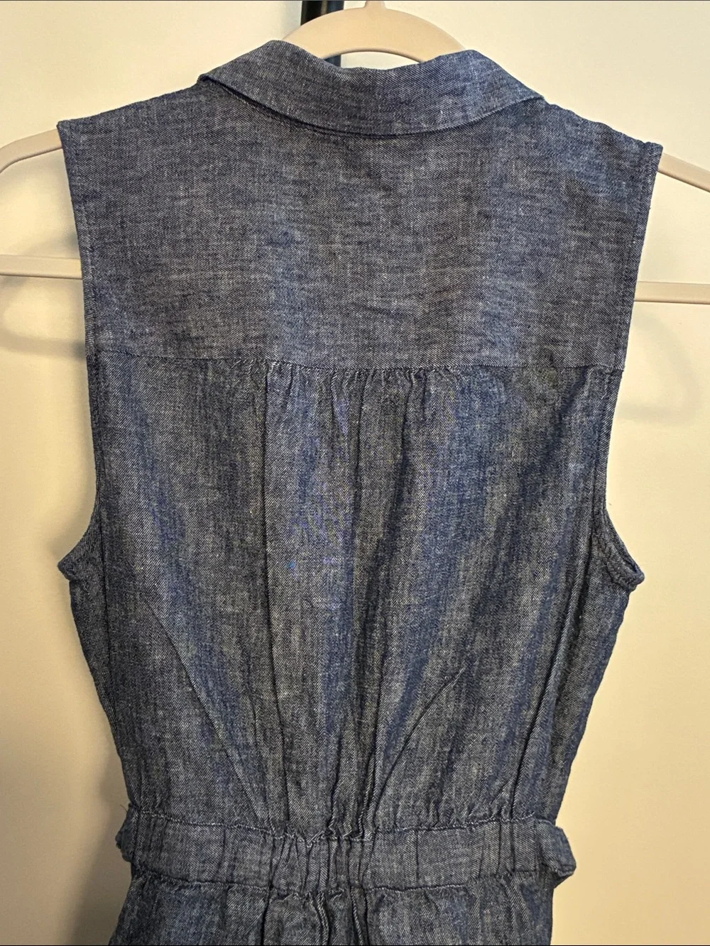 Banana Republic Blue Linen Blend Chambray Wide Leg Sleeveless Jumpsuit Size 8p